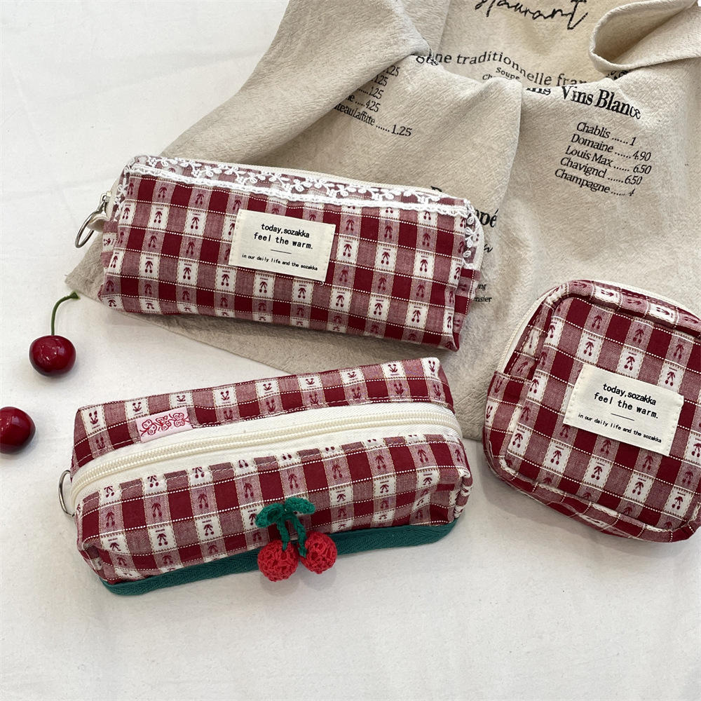 5432 Large-capacity storage bag, Cute cherry hygiene bag, student stationery pen case, multi-functional toiletry and makeup bag details Picture