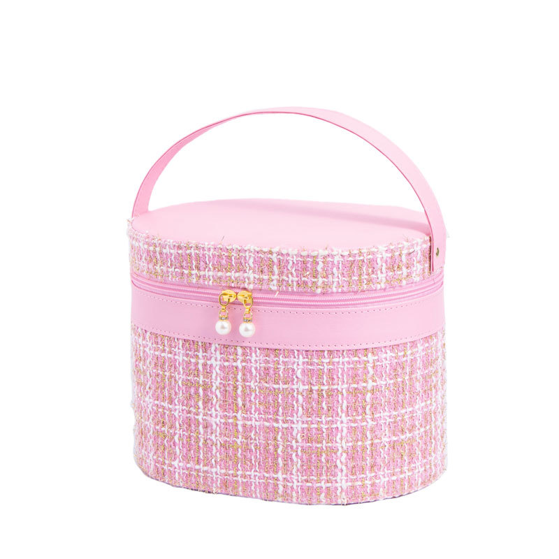 Light luxury small chanel-style bucket bag, large capacity makeup box, storage box, souvenir, wedding portable, home with mirror Item Picture
