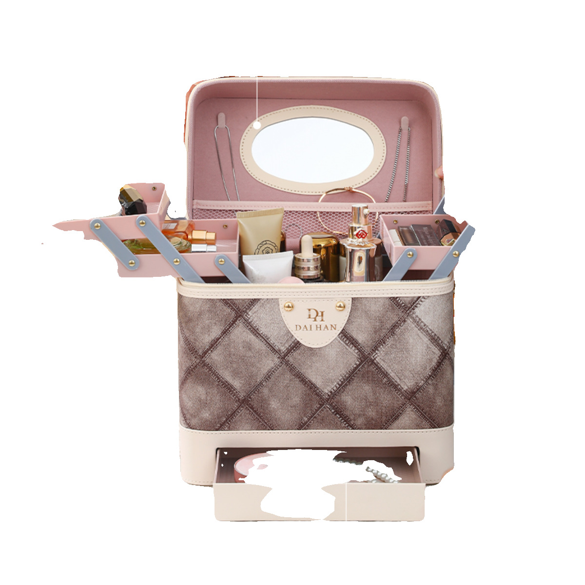 New large-capacity makeup bag, portable skin care product storage, makeup box, simple and multi-functional desktop storage box Item Picture