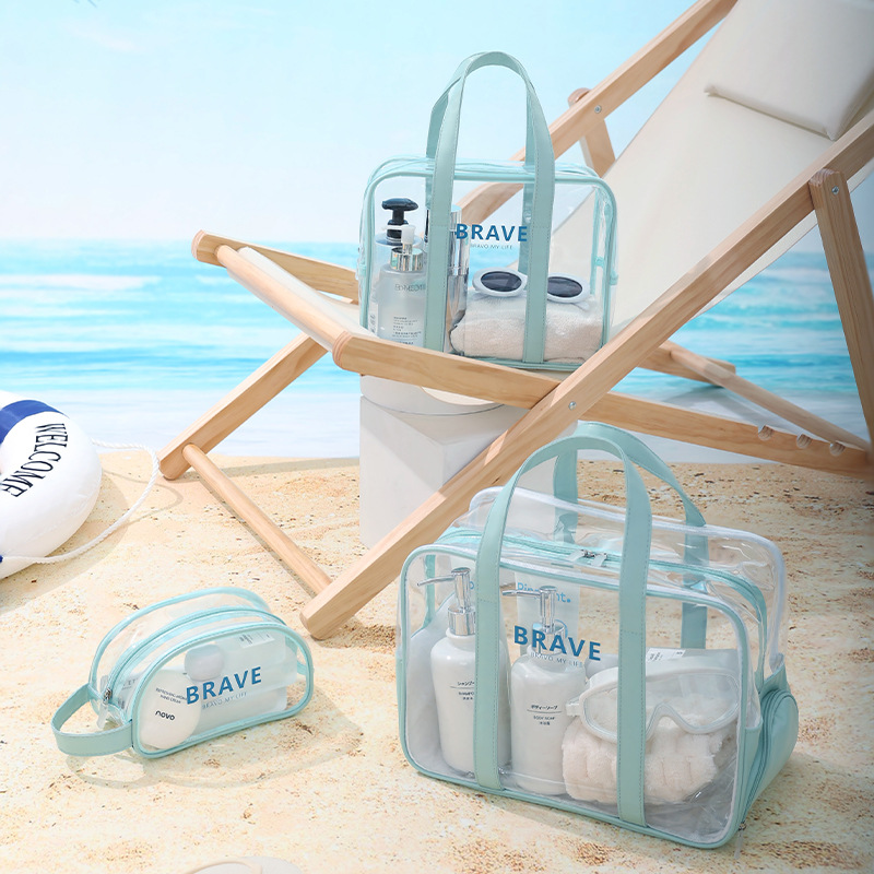 Runhui Travel Makeup Bag, Crystal Dry and wet Separation beach Bag, Fitness and Swimming Waterproof Toiletries Bag, Transparent Makeup bag details Picture