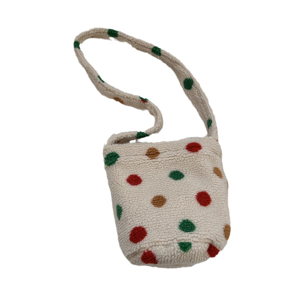410241 Colorful polka dot plush bag, lambskin bucket bag, large-capacity shopping bag, single-shoulder crossbody armpit bag Item Picture