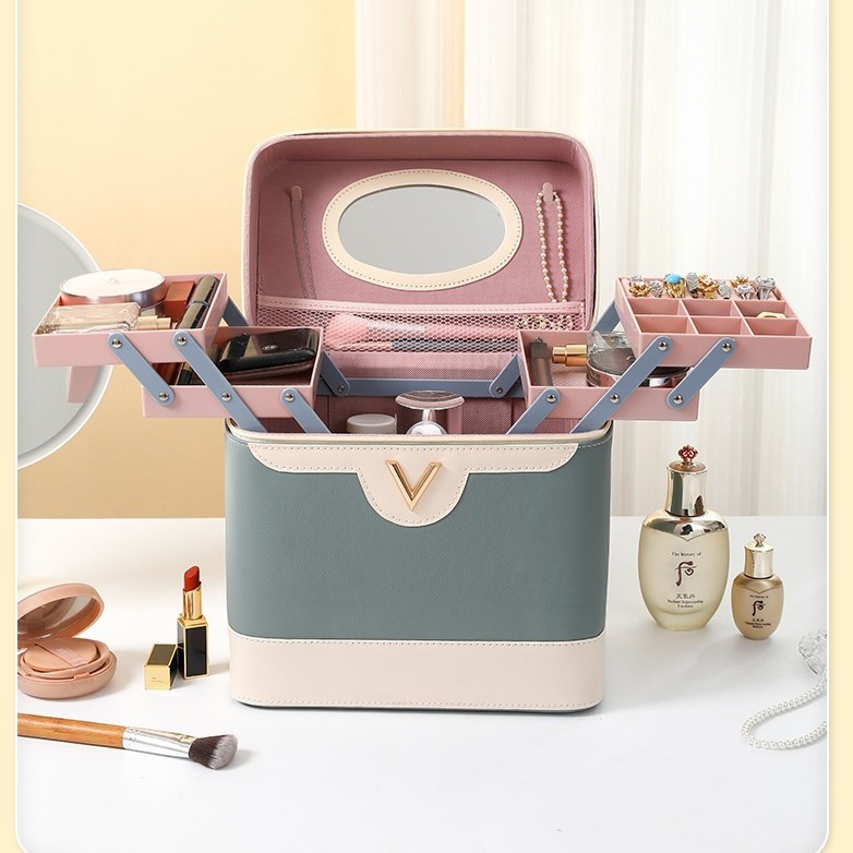 Factory-customized large-capacity makeup bags for women, portable cosmetics and jewelry storage bags, multi-functional and simple hand-held makeup Specification drawing
