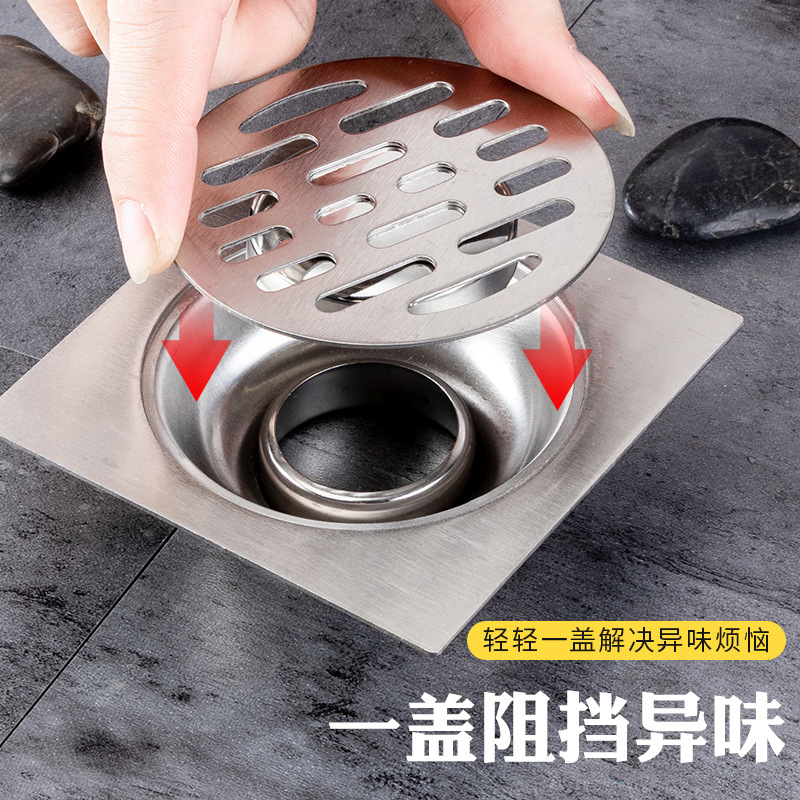 Cross-border floor drain joint + stainless steel round floor drain cover, anti-odor bathroom dual-purpose brushed cover plate Specification drawing