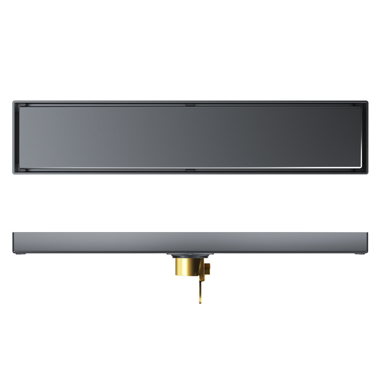 Invisible stainless steel floor drain, thickened anti-odor, all-copper core, large-capacity shower, hotel gun gray, lengthened rectangular style Item Picture