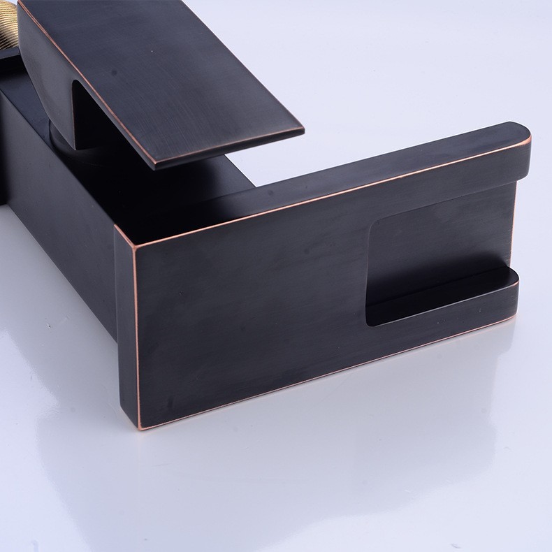 Black and gold faucet, bathroom cabinet, hand washing basin, waterfall, cold and hot LED temperature sensing, color change and light emission undefined