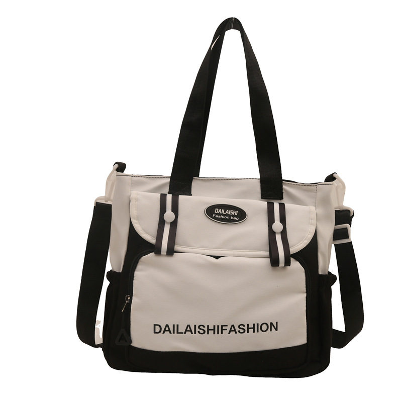 Japanese-style color-blocking students carry multi-pocket canvas crossbody bags for tutoring and large-capacity single-shoulder girls' bags for classes Item Picture