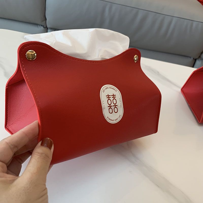 Good things happen: Wedding celebration, wedding room decoration, tissue box, living room storage, tissue box, Chinese red tissue bag Specification drawing