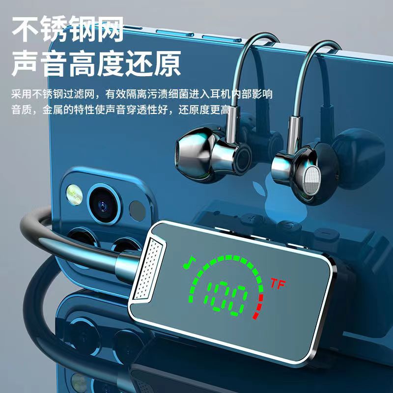 New neckband Bluetooth headphones for sports karaoke, long battery life, large digital display card insertion, cross-border e-commerce bestseller distribution details Picture