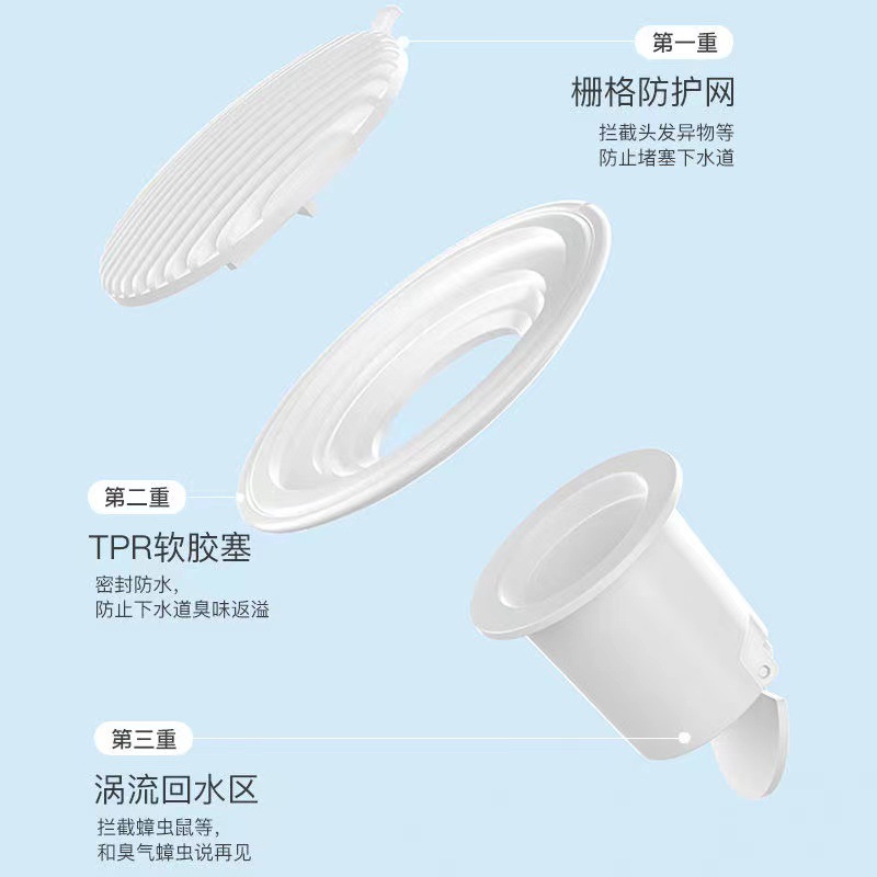 Universal sewer seal cover, bathroom anti-odor and anti-insect floor drain core, large-diameter circular floor drain cover that can be cut Specification drawing