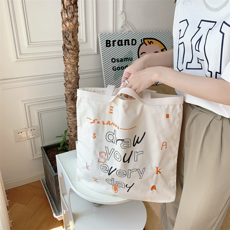 35242 Korean-style Instagram graffiti letter printed canvas bag, new women's hand-held tote bag, college student single-shoulder bag Specification drawing
