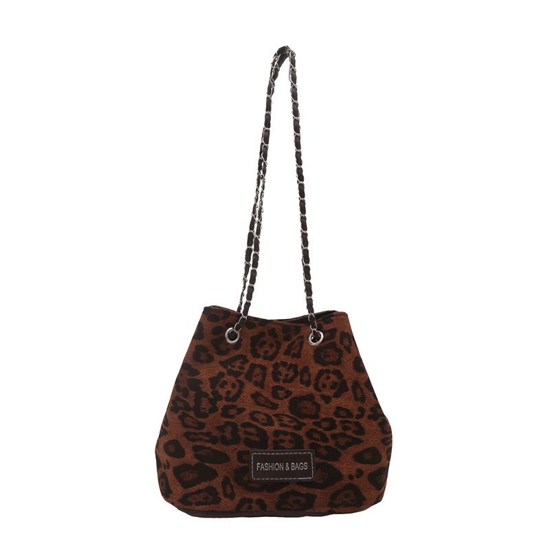 Retro texture small bag for women, 2024 new style fashionable leopard print bucket bag, autumn popular chain crossbody bag Item Picture