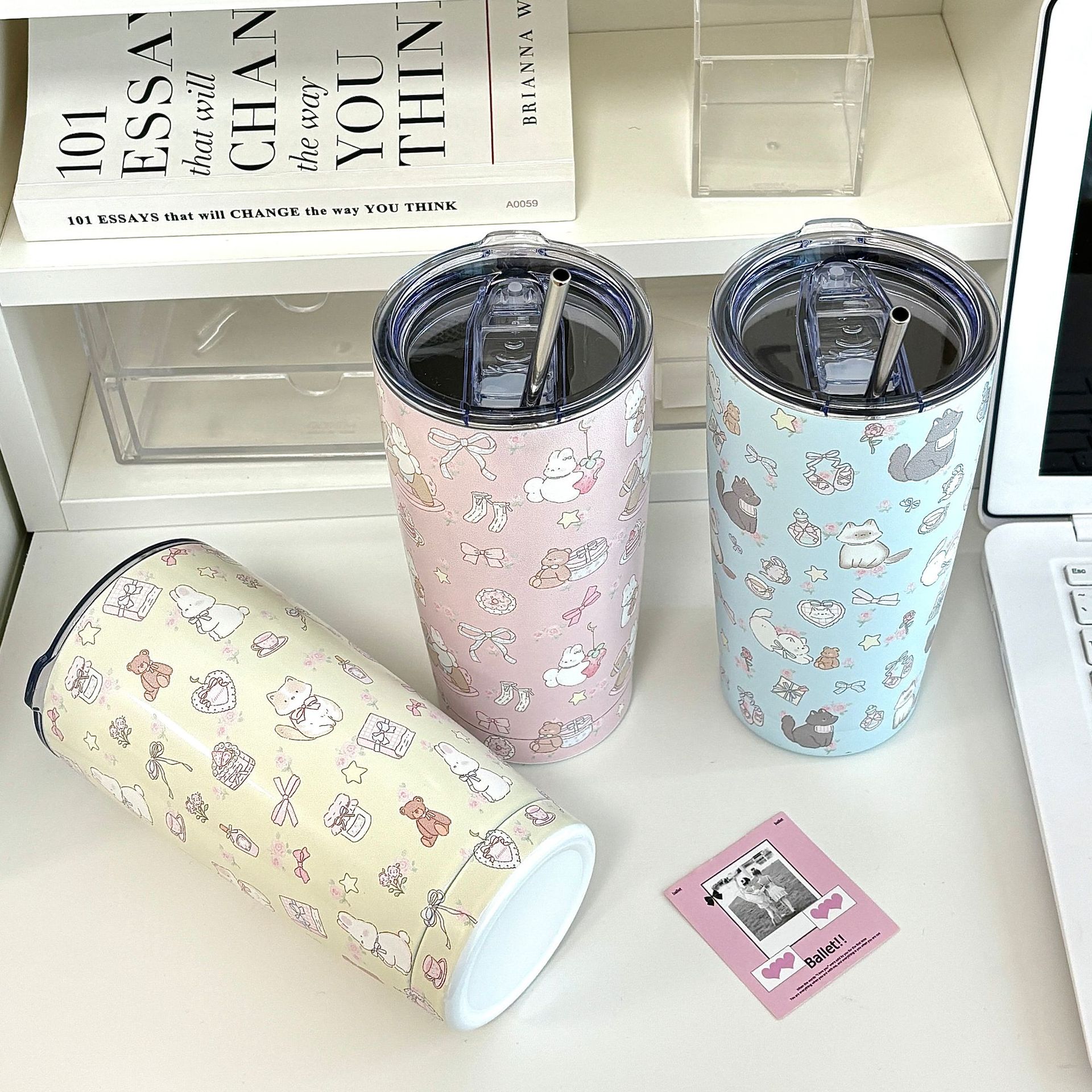 Cartoon Cat group insulated cup, high appearance level, large capacity 304 stainless steel water cup, high-temperature resistant portable coffee cup details Picture
