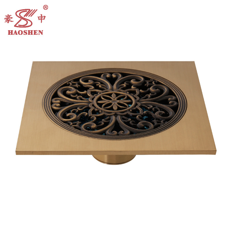 Wholesale all-copper anti-odor floor drain, bathroom sewer anti-odor cover, drain plug, antique wisteria flower copper floor drain factory full figure