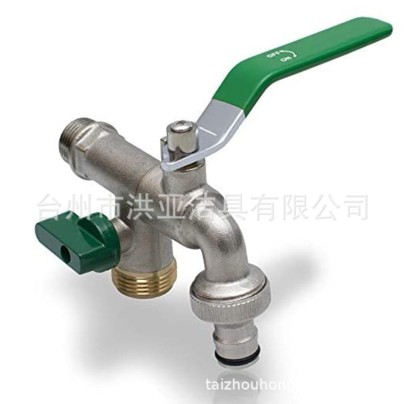 Brass garden double-head dual-control quick-connect faucet for washing machine ball core with one in and two out quick-open zinc alloy faucet Item Picture