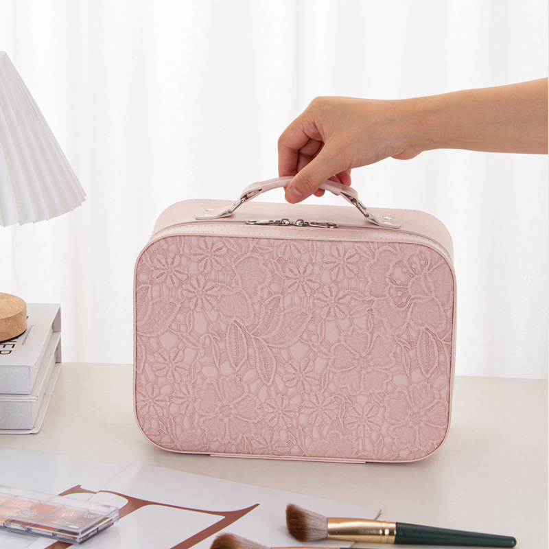 Customized macaron-colored makeup bag, large-capacity cosmetics storage, patterned multi-functional portable makeup box, hand-held Specification drawing