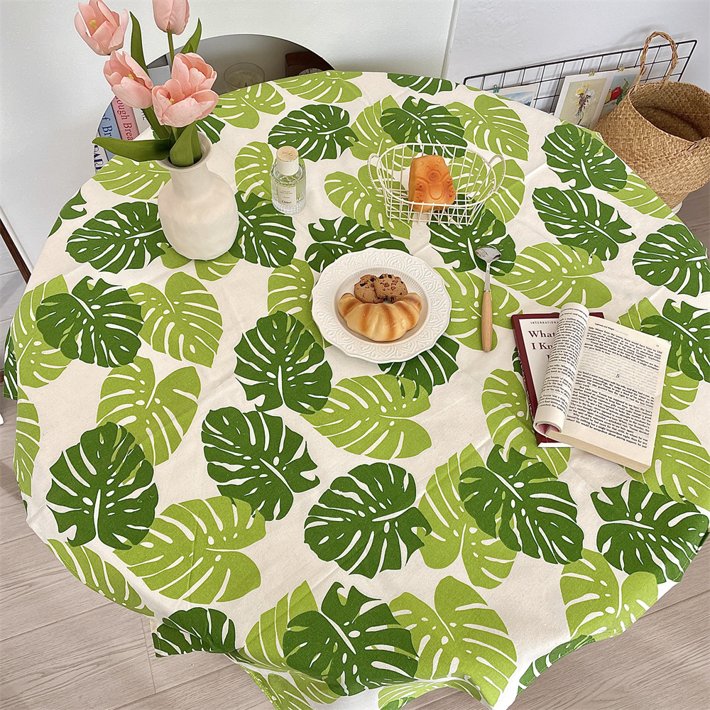 bj5209 InS-style small round table tablecloth, simple and fresh cotton and linen tablecloth, coffee table fabric, oil-resistant tablecloth, heat-resistant tablecloth full figure