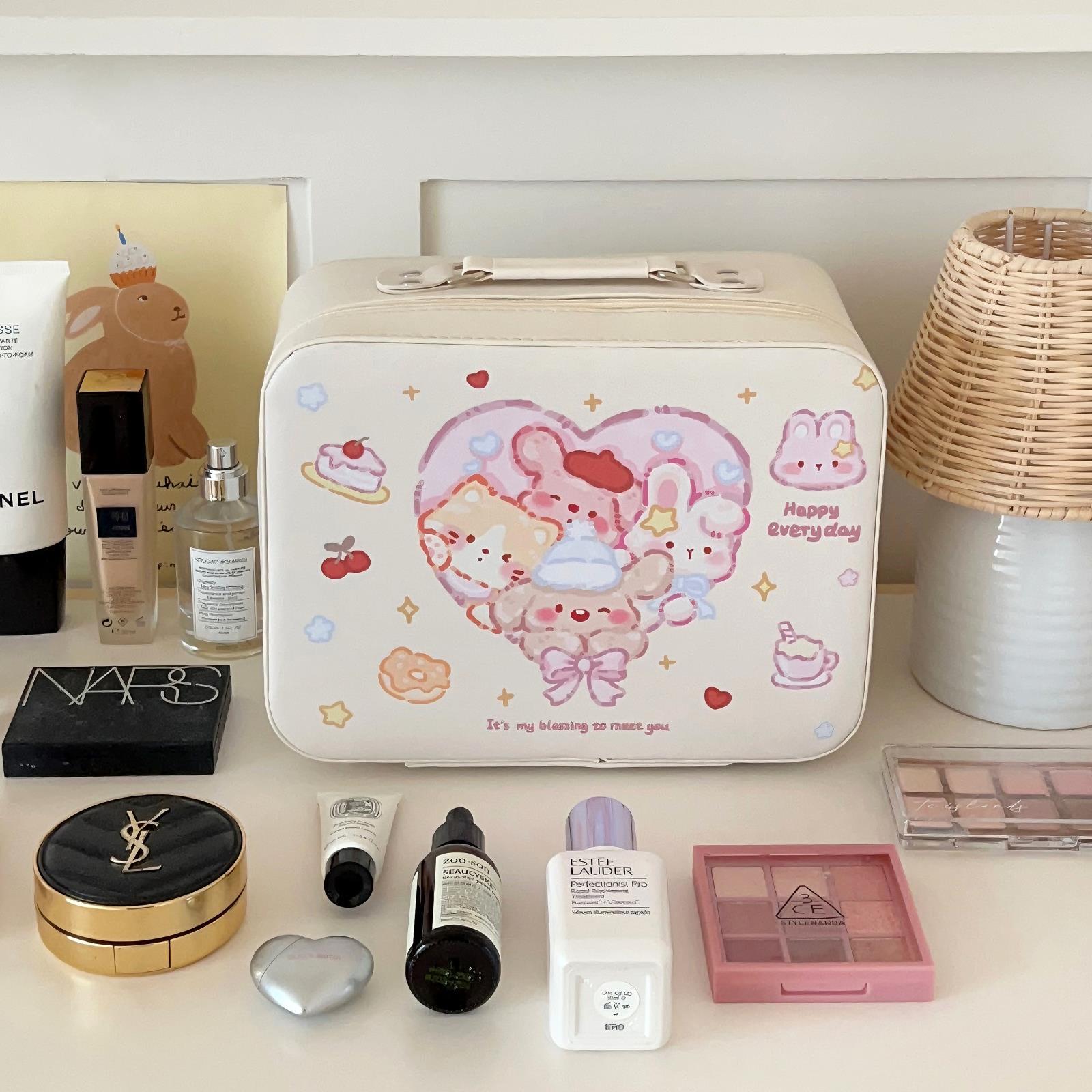This cartoon makeup box is a portable, three-dimensional, large-capacity device with a mirror. It is a must-have cosmetic storage tool for travel details Picture