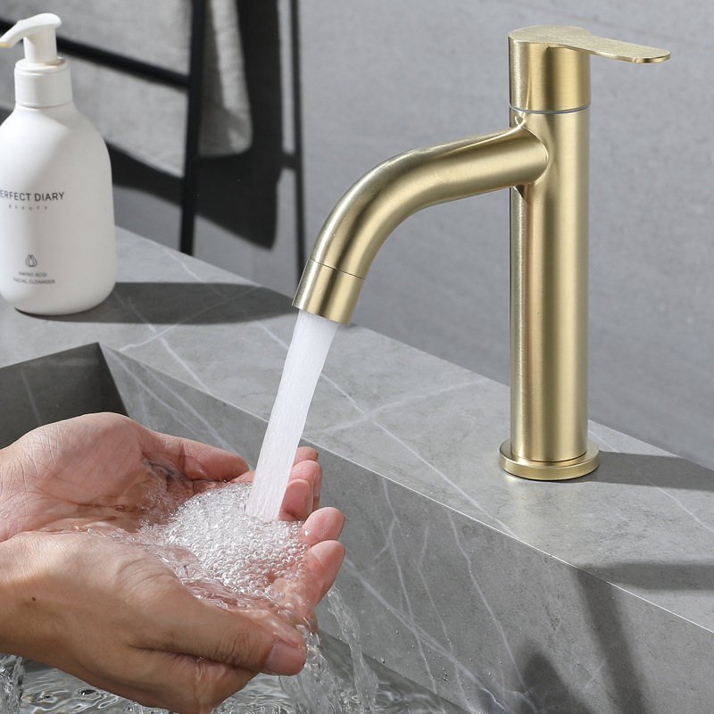 Gun gray brushed gold black washbasin, washbasin, single cold faucet, pvd electroplated cross-border details Picture