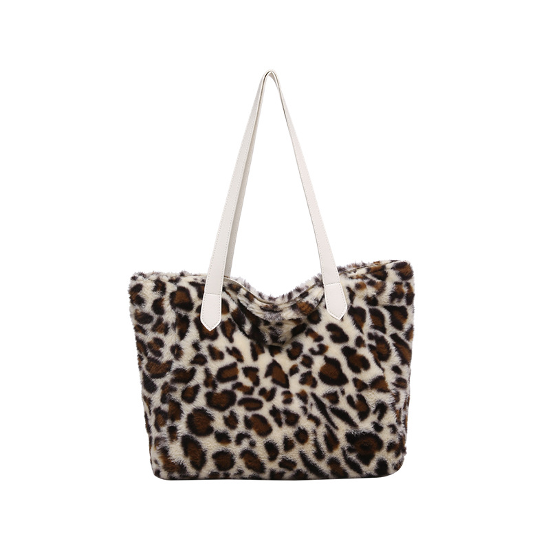 Large-capacity Maillard leopard print fur bag for women, 2024 new winter versatile commuter tote bag, single-shoulder bag Item Picture