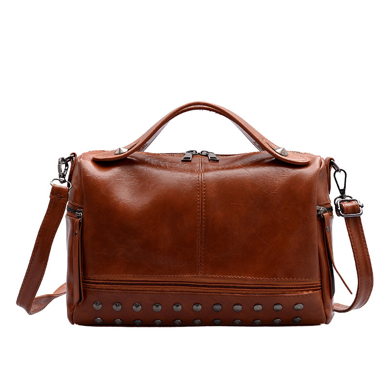 Retro Hong Kong-style small bag for women, 2021 new trendy Korean-style fashionable crossbody bag, Boston fashion riveted handbag Item Picture