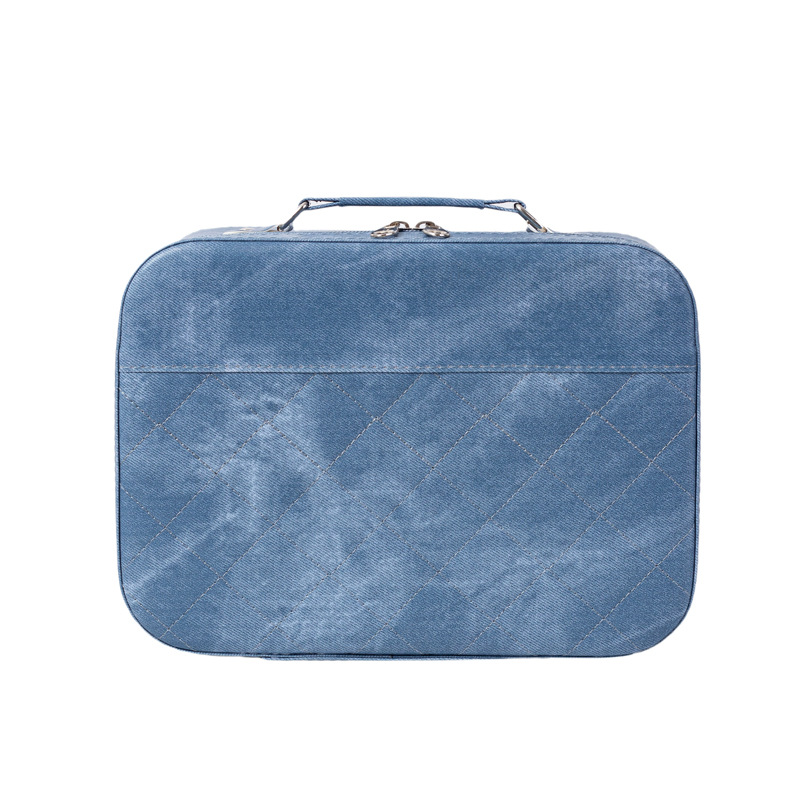 Portable denim makeup bag, large-capacity skin care products, desktop storage box, travel makeup case, hand-held souvenir, new style Item Picture