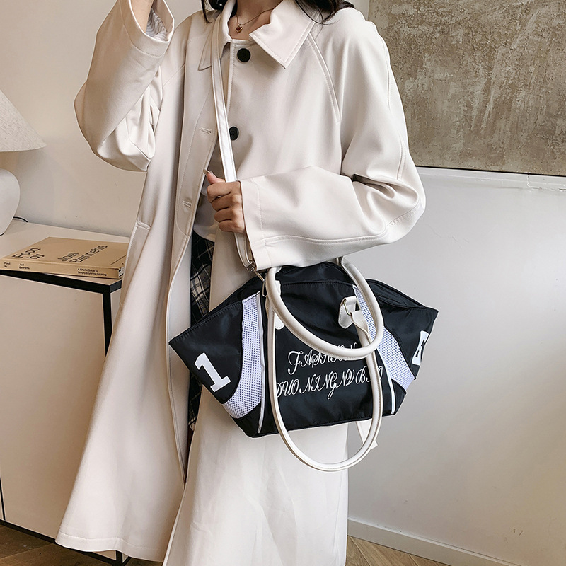 Korean niche design letter-embroidered tote bag, canvas single-shoulder handbag, large-capacity shopping bag, underarm women's bag details Picture