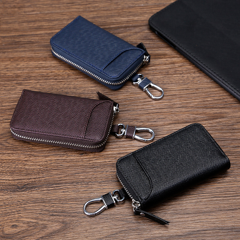 Cross-pattered key case, multi-functional men's and women's car key case, high-quality wear-resistant PU latch, home car key case details Picture