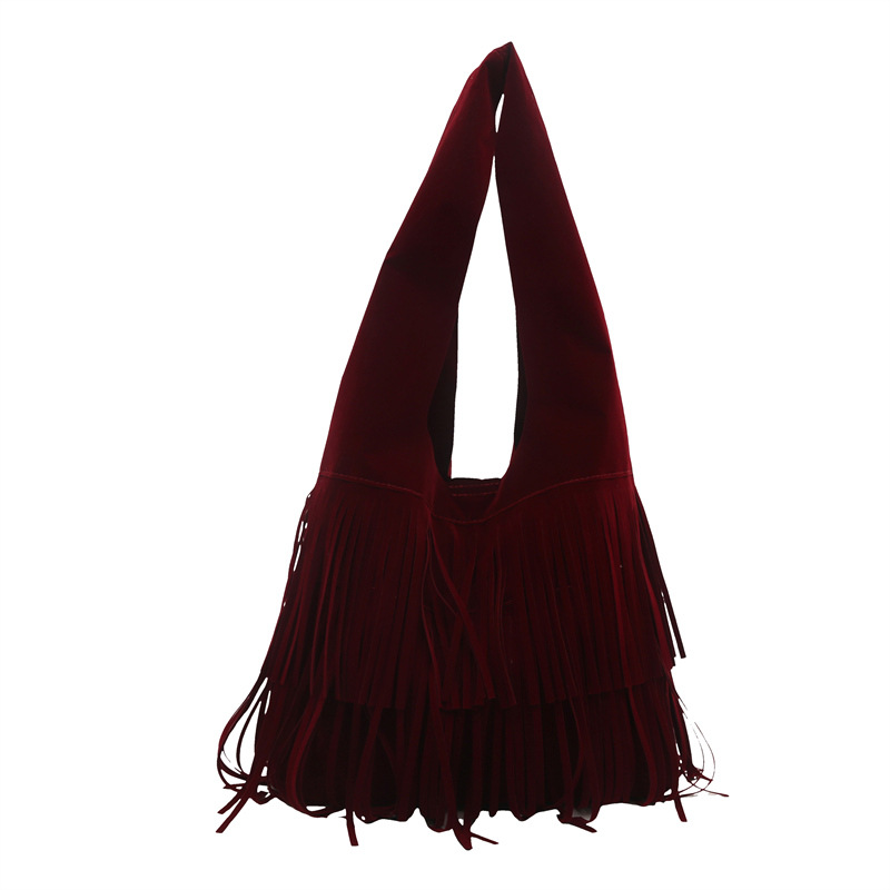 Maillard Spring Fringed Bag for Women, 2025 New vintage deerskin velvet tote bag, large capacity underarm bag Item Picture