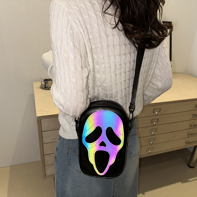 Korean-style simple crossbody bag, niche and trendy, funny ghost skull crossbody single-shoulder bag, personalized soft phone small crossbody bag details Picture