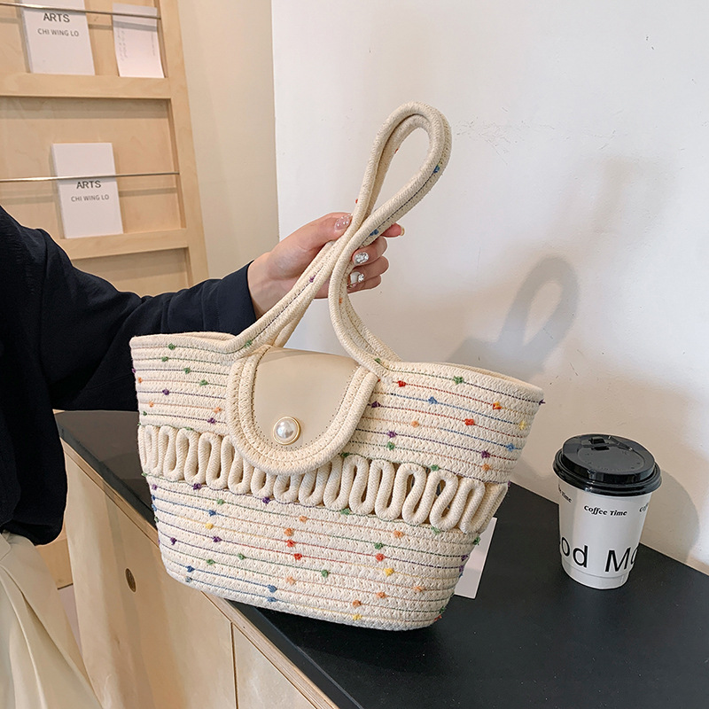 Fashionable and simple woven bag 2024 new style casual, trendy and personalized crossbody bag, large capacity bucket beach bag, cross-border Specification drawing