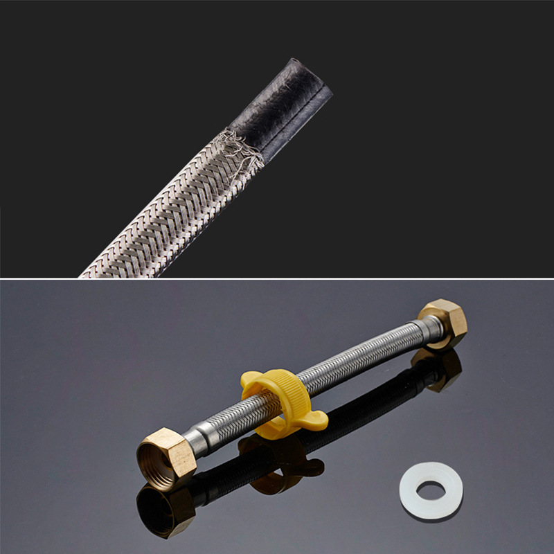 304 stainless steel braided water inlet hose for hot and cold toilets and water heaters, 4-point copper cap metal pipe, high pressure resistant details Picture