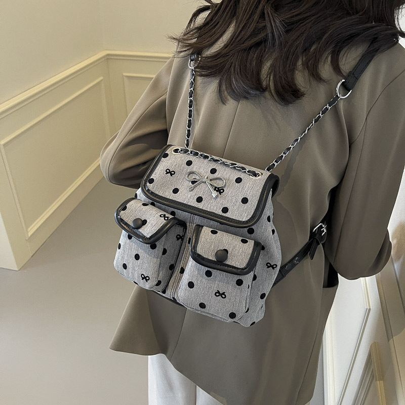 Simple polka dot small backpack for women, 2025 new style canvas single-shoulder bag, niche design, versatile crossbody bag for commuting details Picture