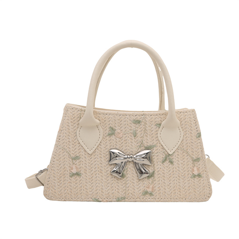 The 2025 new style of straw-woven handbag is a sweet and fashionable single-shoulder bag with flower embroidery. It is a large-capacity hand-held crossbody bag Item Picture