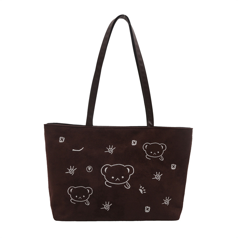 Commuting Japanese-style embroidered cartoon ins single-shoulder large-capacity student tote bag, versatile single-shoulder bag, class handbag Item Picture
