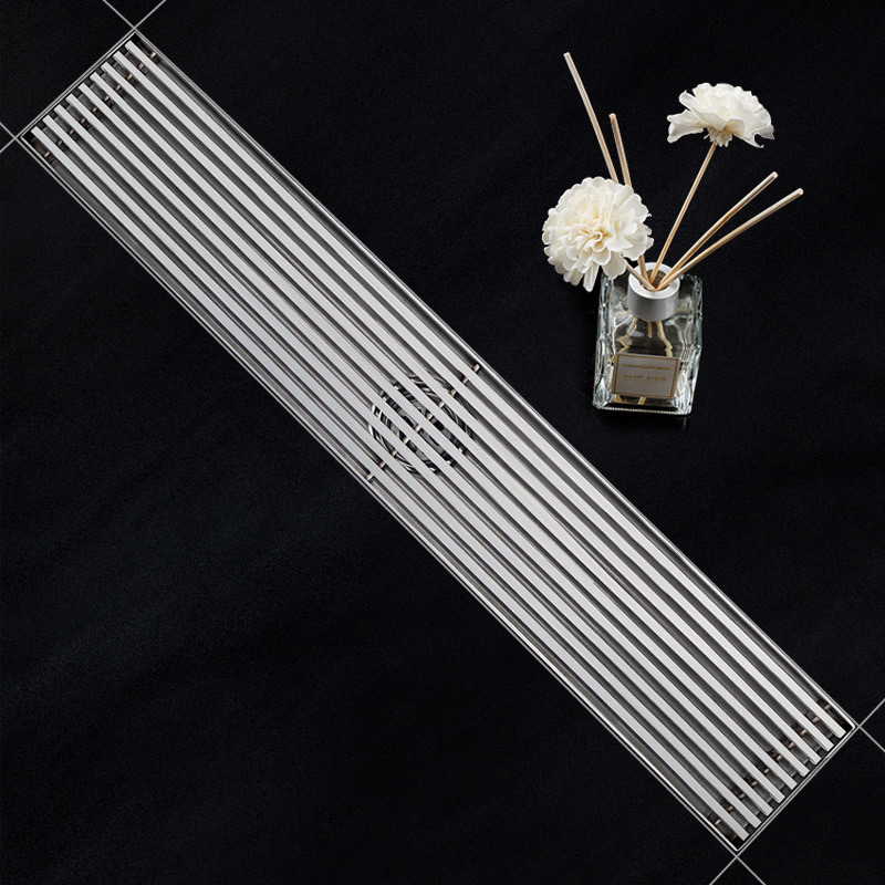 304 thickened and lengthened grating bamboo bar 50-pipe anti-odor and anti-insect shower 1-meter extremely narrow and simple long strip floor drain with large flow capacity details Picture