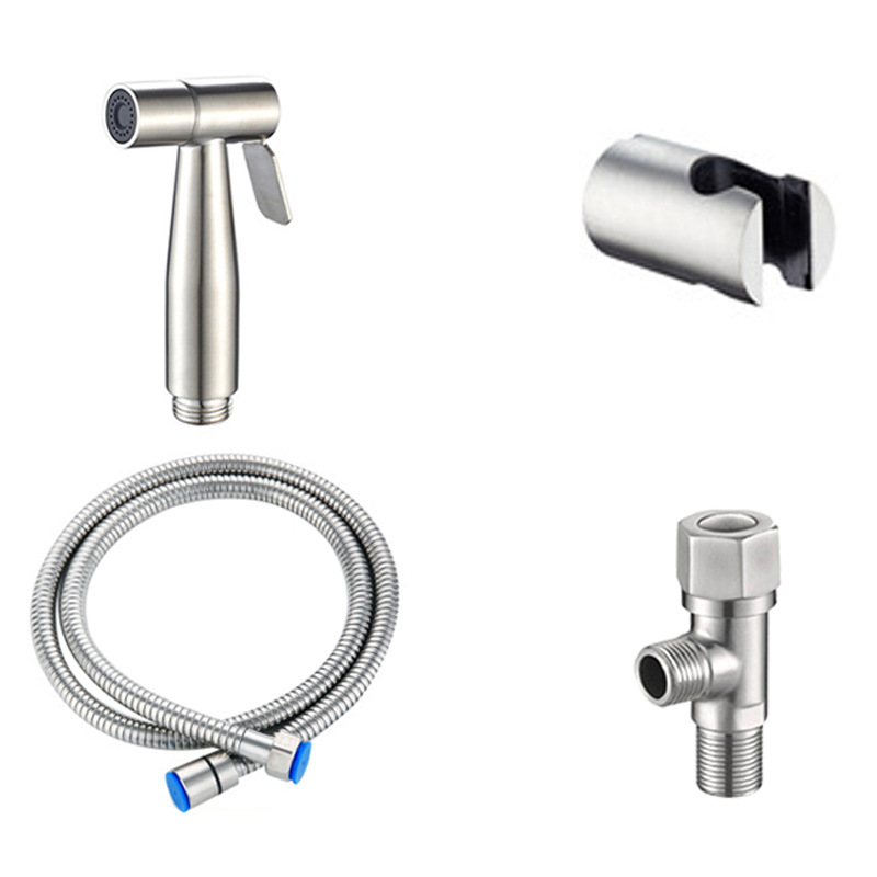 304 stainless steel toilet booster spray gun, bathroom cleaning spray gun, balcony cleaning nozzle, and feminine washbasin set Item Picture