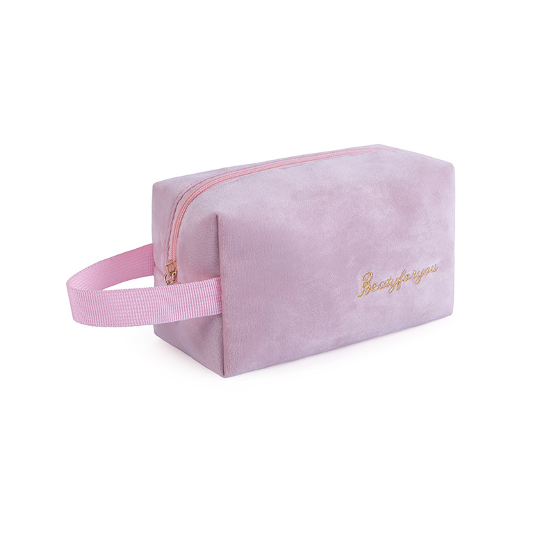 The InS-style waterproof makeup bag can be carried by hand. The flannel large-capacity simple toiletries bag is portable and easy to store Item Picture