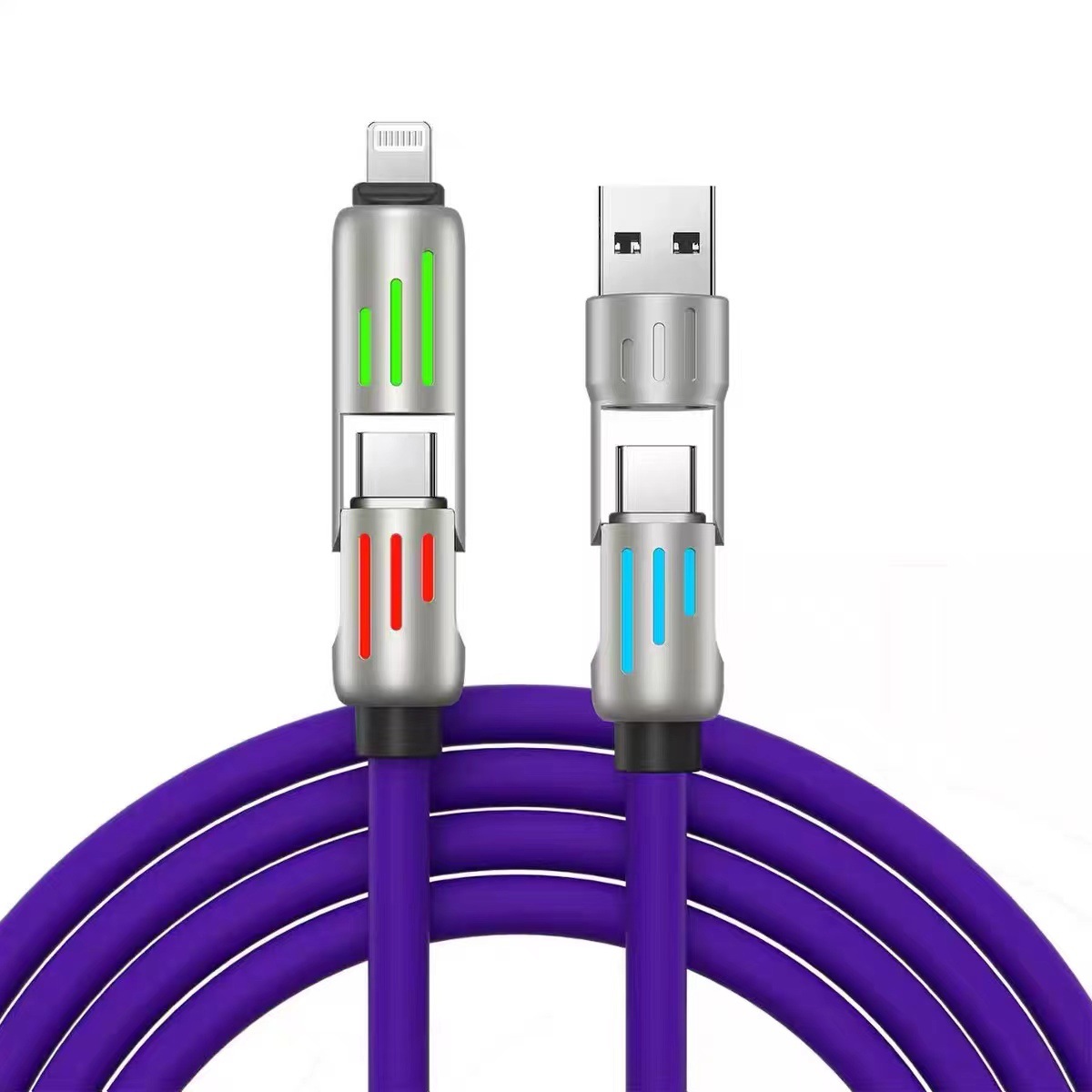 Energy light column four-in-one light-emitting data cable Silicone fast charging cable for car screen projection, suitable for Apple 15, Huawei and Xiaomi Item Picture