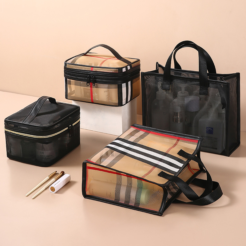Fashionable hand-held nylon mesh bag, hand-held shopping bag, tote handbag, cosmetic bag, large capacity, high-end feel full figure