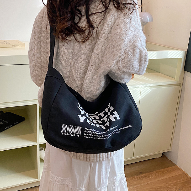 Casual large-capacity printed letter canvas 2024 winter trendy and personalized commuter single-shoulder crossbody tote bag for women details Picture