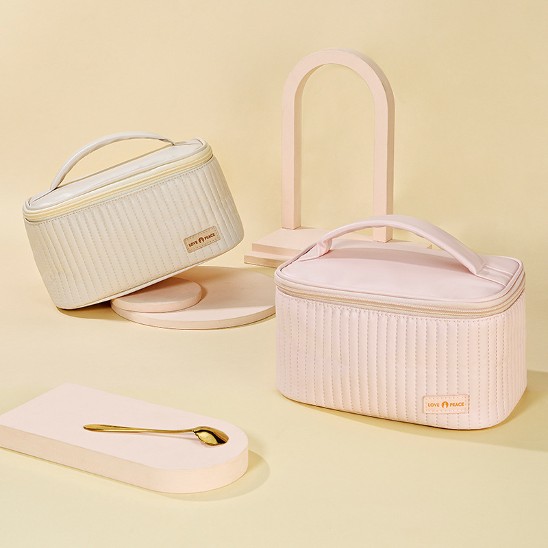 Runhui Open-lid cake makeup Bag PU hand-held toiletry Bag Cosmetics Storage Bag Makeup Bag Large capacity high-end feel Specification drawing