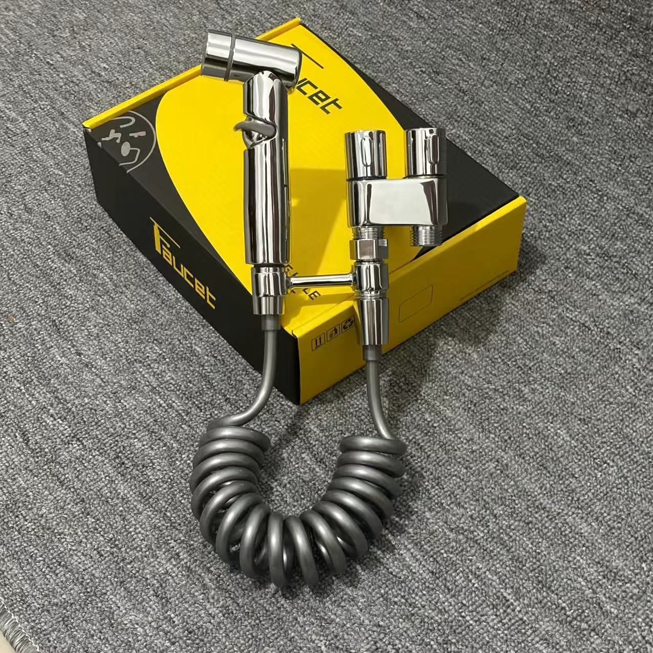 Stainless steel household toilet spray gun, one in and two out, toilet companion, bathroom triangular valve, pressurized nozzle, flusher Application Scenario