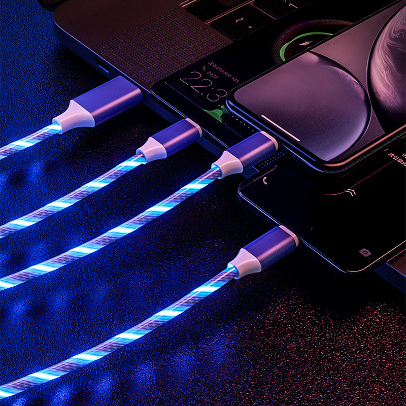 Metal flowing light data cable, compatible with Apple and Android Type-C running light, intelligent power-off, 2.4A fast charging cable Application Scenario