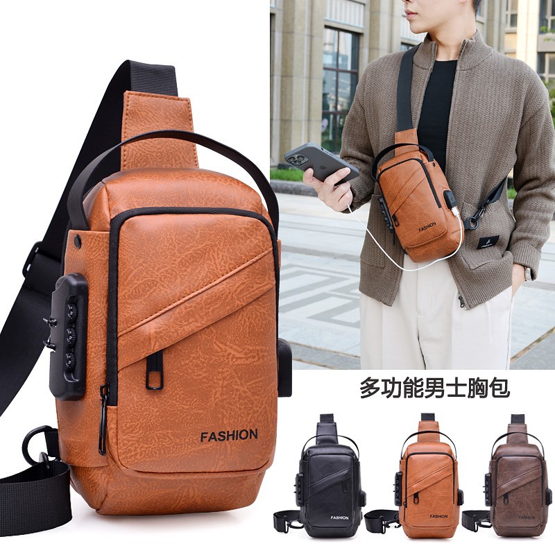 Cross-border ultra-light water-resistant chest bag, pu crossbody bag, men's sports single-shoulder bag wholesale, business chest crossbody backpack full figure