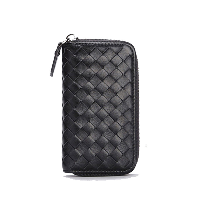 Internet-famous woven car key case, men's genuine leather key cover, light luxury waterproof women's large-capacity zipper key case Item Picture