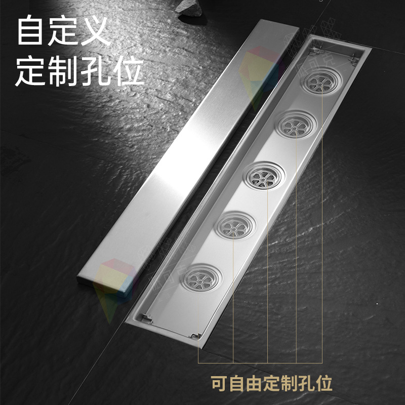 Black invisible floor drain, 304 stainless steel, long strip hidden floor drain for bathroom, side exhaust anti-odor floor drain, cross-border details Picture