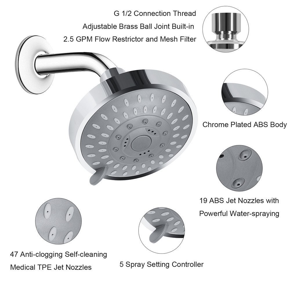 Cross-border bestseller: 4-inch showerhead, five-speed top shower with copper ball head, adjustable top shower details Picture