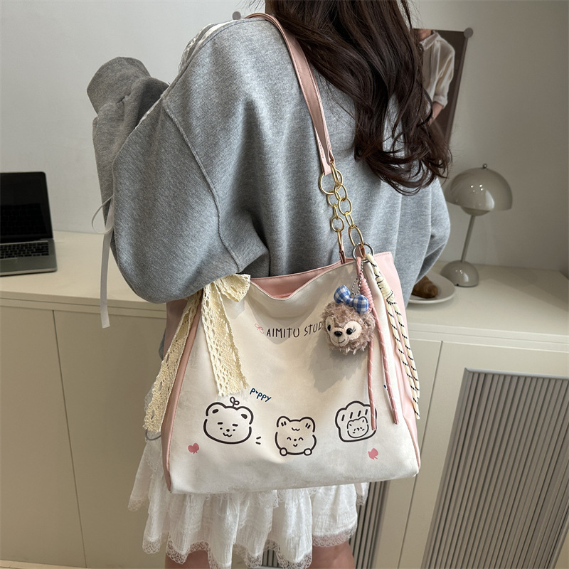 Fashionable silk scarf bow tote bag 2025 New Korean version large capacity simple single-shoulder bag stylish underarm bag Specification drawing
