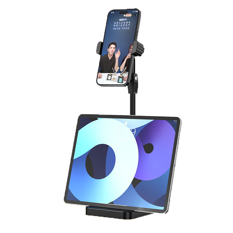 Double card slot disc telescopic 360-degree rotating mobile phone lazy person stand, multi-functional dual 3 camera position live streaming mobile phone stand Item Picture
