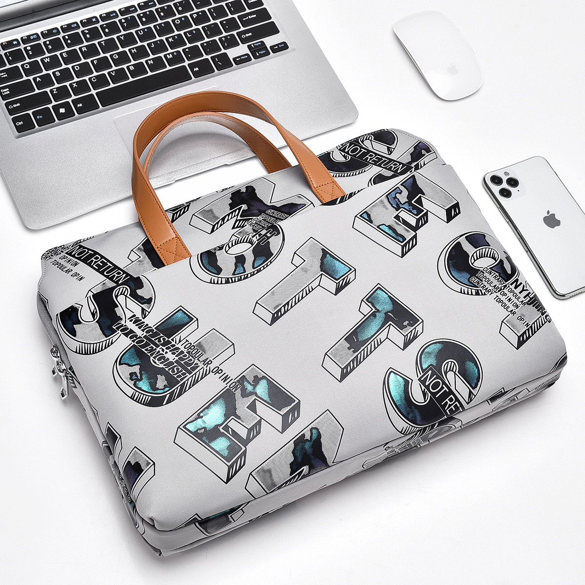 2023 New printed handbag for women, versatile and elegant, multi-layered large-capacity shockproof laptop bag for women details Picture